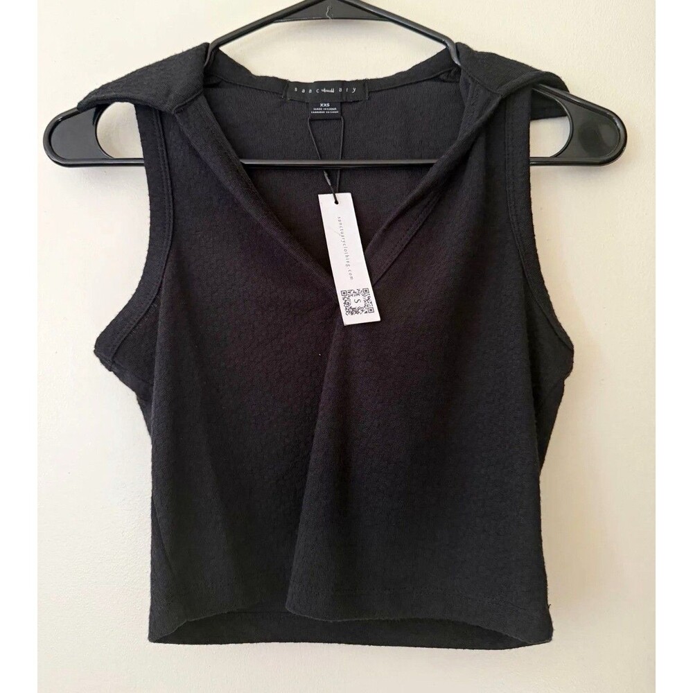 Sanctuary Women’s Black Knit Hooded V-Neck Cropped Sleeveless Tank Top
